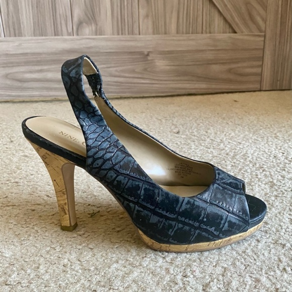 Nine & Co Faux Crocodile open toe slingbacks